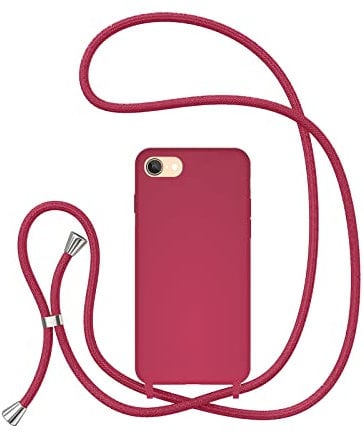 UEEBAI Crossbody Lanyard Phone case for iPhone 7/8/SE 2022 5G/SE 2020, Silicone Phone Cover Adjustable Necklace Strap Cord Shockproof Protective Case for iPhone SE3/SE2 - Peach