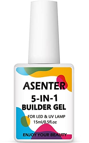 ASENTER 15 ml 5 en 1 Builder Gel, Rubber Base, Gel pose Americaine, Extend Gel, Gel de Construction Ongle, Gummy base, Colle Gel Ongle, Base Extensions Réparation Monophase auto Egalisant