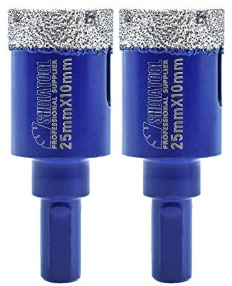 SHDIATOOL Broca de Diamante 2PC 25mm Sierra Perforadora de Vástago Triangular Porcelana Cerámico Azulejo Granito Mármol