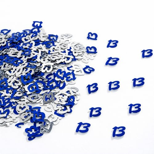 13th Birthday Confetti 56g - Blue & Silver Metallic Foil Table Scatter Sprinkles, Number 13 Party Decorations for Birthday Tables, Cards, Invitations, Gift Bags and Celebration Décor