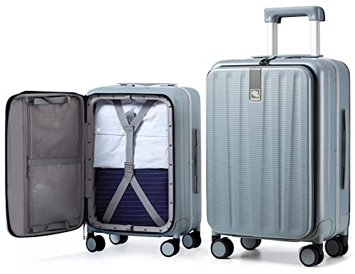 Hanke Gepäckkoffer 43 x 27 x 66 cm mit Rädern und oberer Öffnung Hartschalen-Aluminiumrahmen PC-Rollkoffer TSA-Schloss(24 Zoll-Grau)