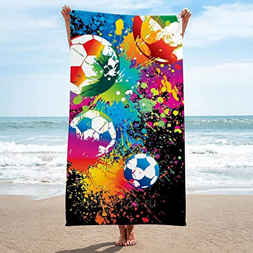 Strandtuch 80x160 cm 3D Graffiti-Fußball Mikrofaser Schnelltrocknend Badetuch Groß Strandhandtuch Sauna Badehandtuch Yoga Handtuch Strandtücher Strandlaken für Kinder und Erwachsene