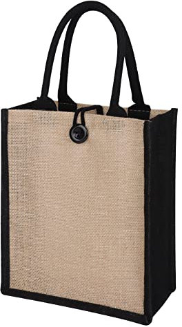 TOPTIE Petit Sac en Toile de Jute avec Fermeture à Bouton et poignées en Corde, Sac de Plage en Jute Naturel pour Femme, Sac d'épicerie réutilisable