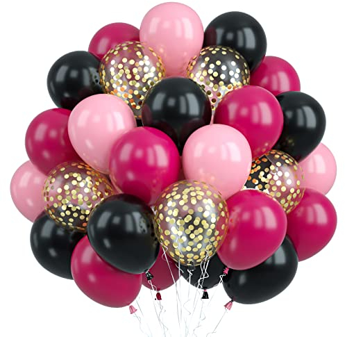 Palloncini Rosa Nera, 30 Pezzi Palloncini Compleanno Rosa Rosso Nero, Palloncini in Lattice Coriandoli Oro Rosa per Ragazze San Valentino Decorazioni per Feste addio al nubilato per Forniture
