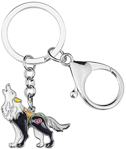DALANE Porte-clés Loup Alliage Émaillé Porte-clés Voiture Bijoux Cadeaux Loup pour Femmes Filles Enfants Portefeuille Charms
