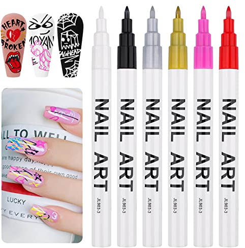 6 Couleurs 3D Stylo Graffiti pour Ongles, Kalolary Nail Point Graffiti Dotting Pen Dessin Peinture Liner Brush pour l'automne DIY Nail Art Beauté Manucure Nail Dotting Cadeau A