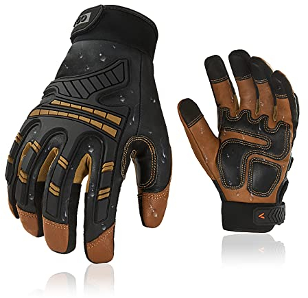 Vgo... Work Gloves Anti Impact Touchscreen in Goat Leather Water Repellent, Antivibration Utility Safety Gloves for Assembly Logistic Garden Warehouse, 1 pair