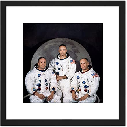 Artery8 Space NASA Apollo 11 Crew Armstrong Collins Aldrin 8X8 Inch Square Wooden Framed Wall Art Print Picture with Mount