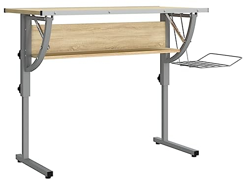 vidaXL Mesa de Dibujo Madera y Acero Gris y Roble 110x53x(58-87) cm