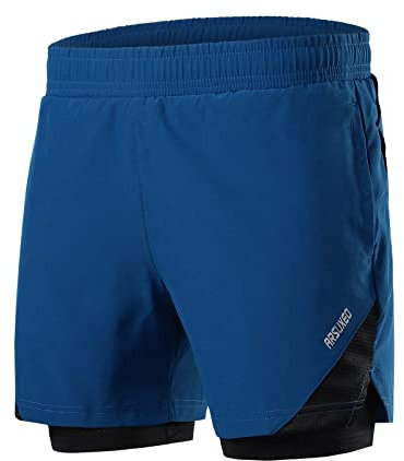 QUINTRA 2-in-1-Trainings-Laufshorts für Herren, 7-Leichtathletik-Fitness-Shorts mit Kompressionsfutter Fahrradhose Winter Wasserdicht Damen (Dark Blue, XXL)