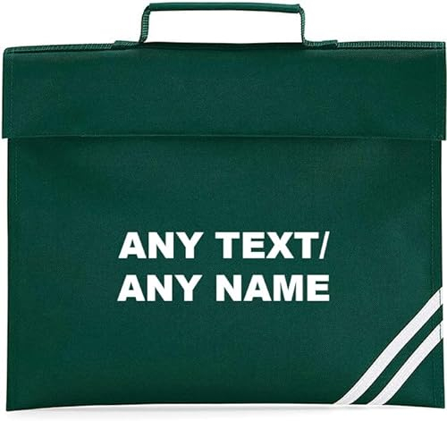 Getagift Personalised with Your own Text/Any Name School Bag, Book Bag. (Bottle Green)