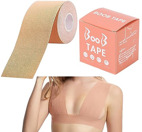 Klebe BH Wasserabweisend und Atmungsaktiv Selbstklebend Silikon Brust Tape Brüste Push up Schutz gegen unangenehme Reibung Trägerloser Fashion Tape Multifunktional für Brustunterstützung with Damen
