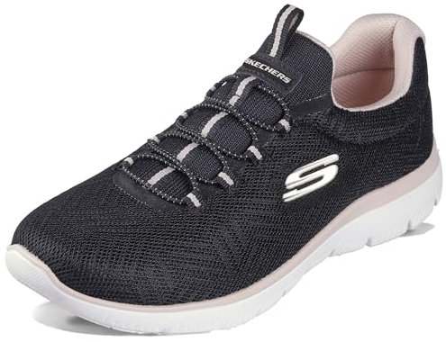 Skechers Femme Summits Lite Basket, Black Mesh Light Pink Trim, 37 EU