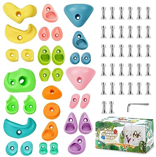 32 Rock Climbing Holds Multi Size for Kids, Adult Rock Wall Holds Climbing Rock Wall Grips for Indoor and Outdoor Playground Play Set