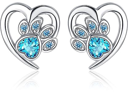Silber Ohrstecker Damen 925 Hypoallergen Katzenpfote Herz Ohrringe Silber 925 mit Blau Zirkonia Silber Knorpel Ohrstecker Schmuck für Frauen Mädchen-13mm
