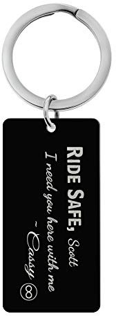 Qina C. Ride Safe Love Schlüsselanhänger mit personalisierbarer Nachricht, personalisierbar, Schwarz , Einheitsgröße
