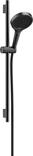 hansgrohe Rainfinity - wassersparendes Duschset (EcoSmart), Sparduschkopf, Stange 65cm, Halterung, Designflex Brauseschlauch 160cm, Duschbrause 3 Strahlarten, runde Kopfbrause, Brushed Black Chrome