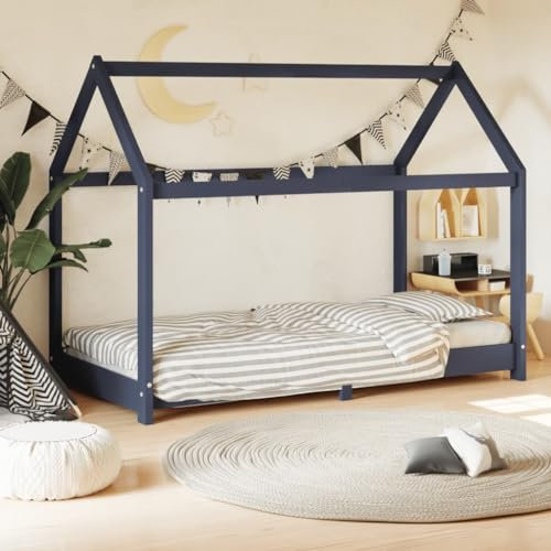 prissent Bettgestell für Kinder, grau, aus Kiefernholz, 80 x 160 cm, Bettgestell für Einzelbett, Unterbett, Kinderbett, Einzelbett