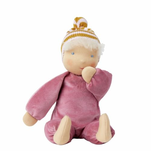 Käthe Kruse Waldorfpuppe Nana Rosé – Hellrosa Nicki-Anzug, Handgefertigte Schmusepuppe aus Bio-Baumwolle und Bio-Schafschurwolle, 35 cm
