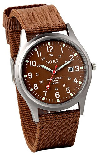 Avaner Uhren Herren Nylon Armband: Armbanduhr Analog Quarzwerk mit Kalender Leuchtzeiger Funktion Herrenuhr Casual für Men Männer Coffee
