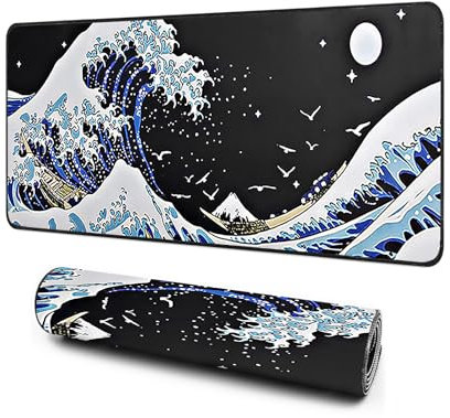 Giecy Gaming Mouse Pad, XXL Keyboard Mouse Mat Desk Pad with Non-Slip Rubber Base for Office & Home Computers, Laptop, Gaming (Sea Wave, 80 x 30 cm)