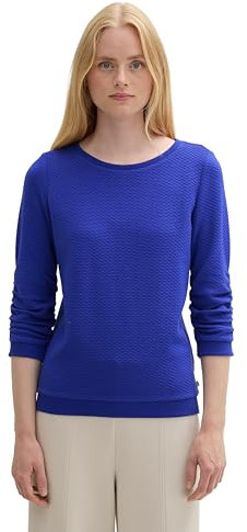 Tom Tailor Denim Damen Sweatshirt mit Raffarm & Struktur, 26529 - Anemone Blue, XL