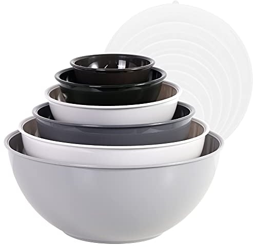 BoxedHome Mixing Bowl Set with Lid, Mixing Bowls, 12-Pack Mixing Bowl Set, Plastic Salad Bowl Non-Slip Stackable Serving Bowls for Kitchen (6 Bowls and 6 Lids, Grey)