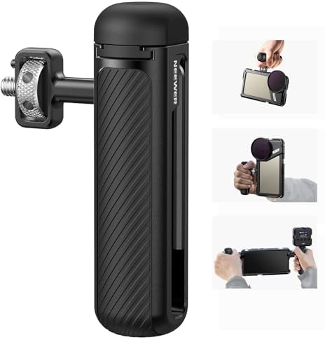 NEEWER Maniglia Laterale/Superiore Girevole 360°, Vite 1/4, Perno Antitorsione Cold Shoe Impugnatura in Gomma per iPhone 16 15 Pro Max Samsung Galaxy S24 Ultra NEEWER Gabbia Telefono Video Rig, PA046