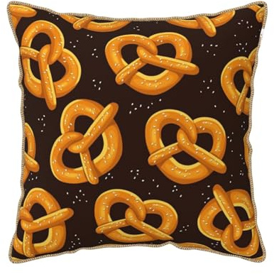 YounPrenG Kissen, Kissenbezüge aus Samt mit goldenem Rand, Kissenbezüge, Dekokissen für Zuhause, Bett, Sofa, Auto,Cartoon-Brezel