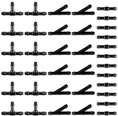 Lot de 36 raccords de tuyau de voiture - 6 mm - Raccord droit en T universel - Pour lave-glace - Kit de réparation de tuyau de lave-glace - Noir