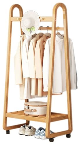 Portant à Vêtements en Bambou, Porte-Manteau sur roulettes, Portemanteau sur Pied avec Étagères De Rangement, Porte-Manteau pour Entrée, Foyer, Vestiaire Et Chambre à Coucher