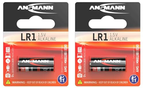 ANSMANN Pile alcaline LR1 (1 pièce) – Pile alcaline 1,5V pour calculatrice de poche, horloge murale, ouverture de garage à distance, etc. – Pile jetable à hautes performances (Lot de 2)