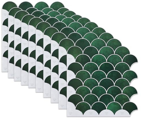 Fish Scale Peel and Stick Backsplash Tiles - 10 Sheets of 12 x 12 Green Waterproof Vinyl for Bathroom & Kitchen Accent Wall