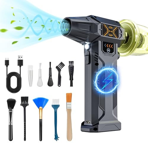 COICER 2 in 1 Mini Gebläse Akku und PC Staubsauger, Stufenlose Akku Gebläse 140000 U/min, Compressed Air Duster mit 8000 mAh und Reinigungsset, Staubgebläse Akku Druckluftspray für PC, Auto, Sofa