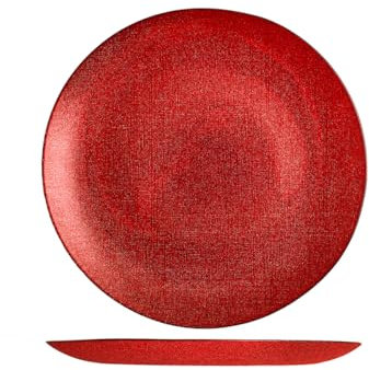 H&H-Regent, set 6 piatti piani, piatti natalizi, in vetro, effetto glitter, rosso, 28 cm