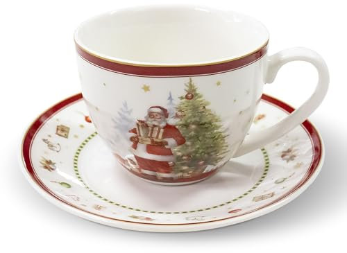 Isabelle Rose Tazza con piattino natalizia vintage con manico Babbo Natale in porcellana 6944