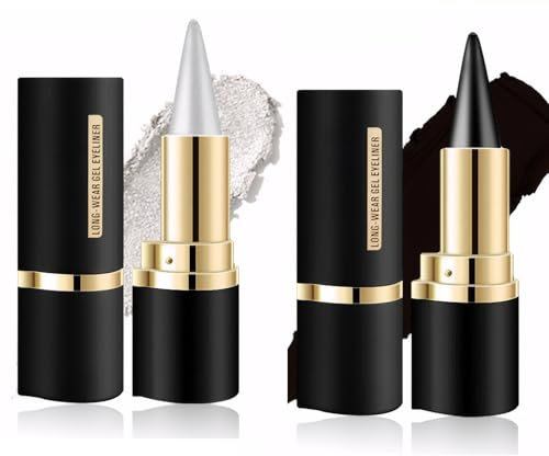 Natural Black Eyeliner Cream, Eyeliner Cream Stick, Long Wear Gel Eyeliner, Smudge Proof Eyeliner Gel, Eyeliners Makeup Set Gift, Waterproof Lasting Makeup, for Daily or Party Looks, Black, Silver
