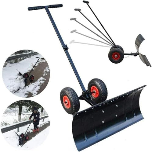 Schneepflug Schneeaufel, leistungsstarke Schneeschaufel mit Rollen Metall Schneeschieber Stopper mit großem, verstellbaren Multiwinkel