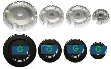G GRIMALDI Set 4 Bruciatori a Gas con Piattelli Spartifiamma Compatibili De Longhi | Ricambio per Piani Cottura a 4 Fuochi | Smaltato Nero | Alta Resistenza al Calore
