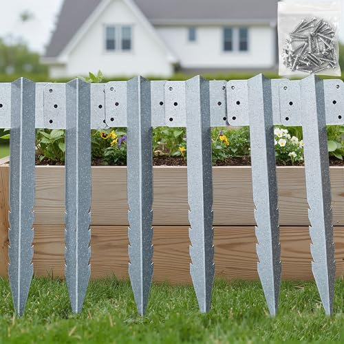 SdreMelo 6Pack Garden Edging Brackets Railway Sleeper Brackets for Lawn Edging Border Stakes 16.4 Inche /42CM Heavy Duty Garden Timber Edging Stakes Galvanised Steel Metal Fence Posts (6 PACK)