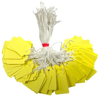 Pack of 100 Medium Yellow Strung Tags Price Tickets 25 x 39mm