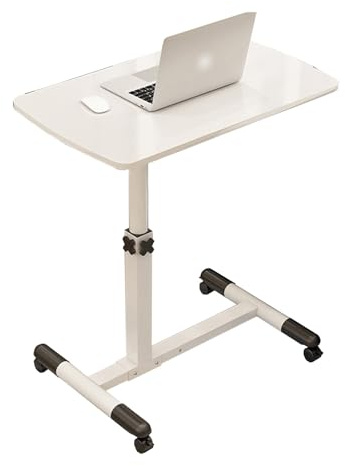HAJHI Computer Betttablett Mit Rädern Höhe Einstellbar Krankenhaus Betttisch 360 ° Drehung Beistelltisch Bett Für Schlafzimmer(W5-White)