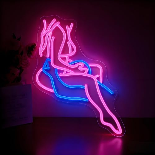 Lady Neon Schild, LED Rosa Blau Neon Sign für Wand Deko, Dimmbare Neonlichter USB Power für Schlafzimmer Wohnzimmer Spielzimmer Bar Pub Club Mann Höhle Büro Home Hotel