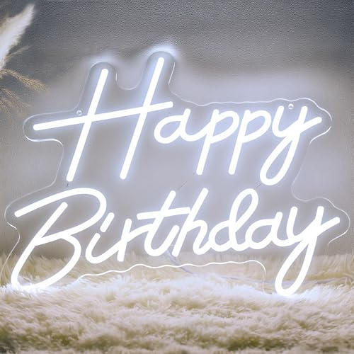 Insegna al neon con scritta Happy Birthday per sfondo, cartello luminoso a LED, alimentato tramite USB, dimmerabile, per feste di compleanno, decorazione da parete, bianco freddo