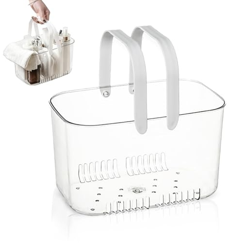 Panier de douche mignon, style simple, grande capacité, étanche, design creux, portable, transparent, organisateur de salle de bain (blanc)