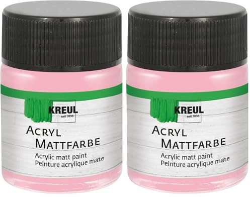 KREUL 75545 - Pintura acrílica mate, rosa pastel en bote de 50 ml, pintura al agua cremosa, opaca, de secado rápido, adecuada para muchas superficies diferentes (Paquete de 2)
