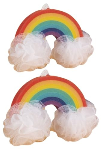 KOMBIUDA 2 Stück Regenbogen Badeblume Badeschwamm für Kinder mit Sanfter Peeling Funktion aus Weichem Schwammmaterial für Schonende Reinigung Beim Baden
