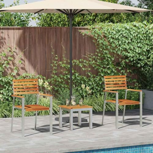 Yunovire Garten Essgruppe 3-teilig, Braun Massivholz Teak, wetterfest, für Terrasse, Balkon, Außenbereich, 2-Sitzer, Langlebig