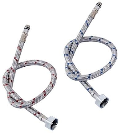 Edelstahl geflochtener Schlauch, Packung mit 2 geflochtenen Edelstahl-Wasserschläuchen for Mischbatterien, silberfarben, 60 cm, G1/2, G3/8, G9/16(G9-16)