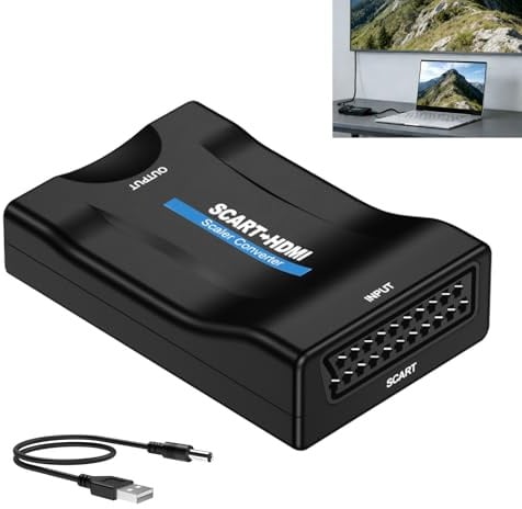 Vnuipofa Convertisseur Péritel vers HDMI 1080p, Adaptateur Péritel HDMI pour TV, Convertisseur SCART pour HD Moniteur Projecteur, Sortie HDMI 720p 1080p, Compatible VHS DVD Décodeur Console